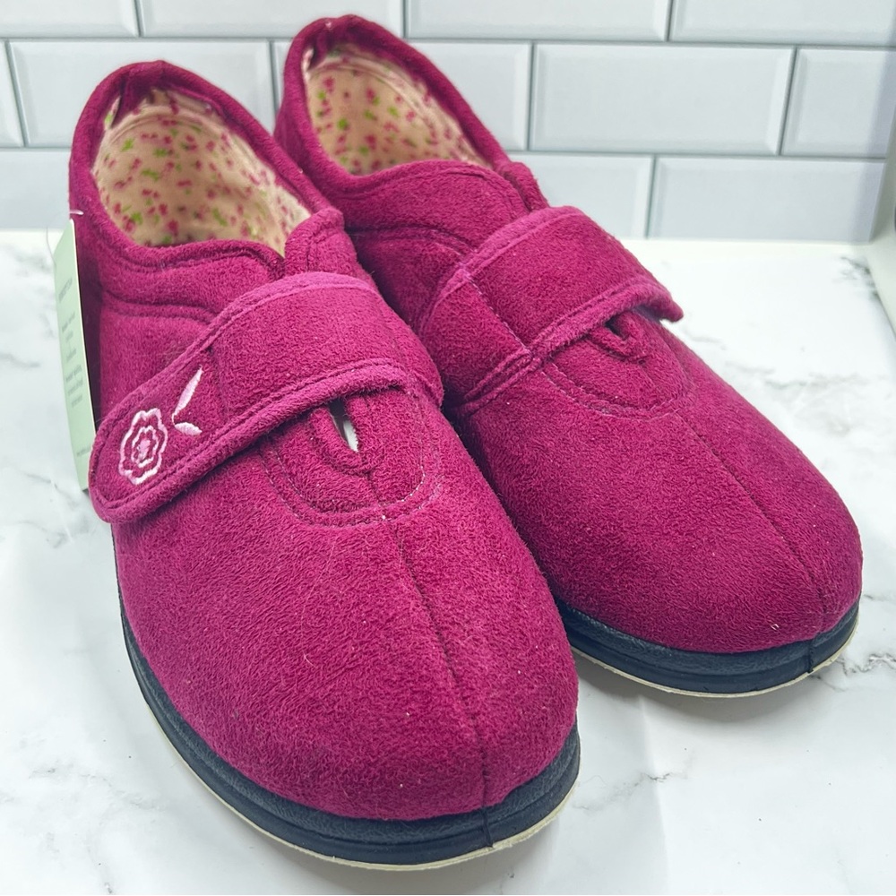 Padders UK Camilla Fuchsia Slippers for Women Hook & Loop Closure
